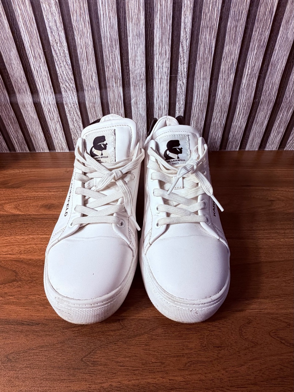 Karl Lagerfeld White Leather Sneakers with Black Logo